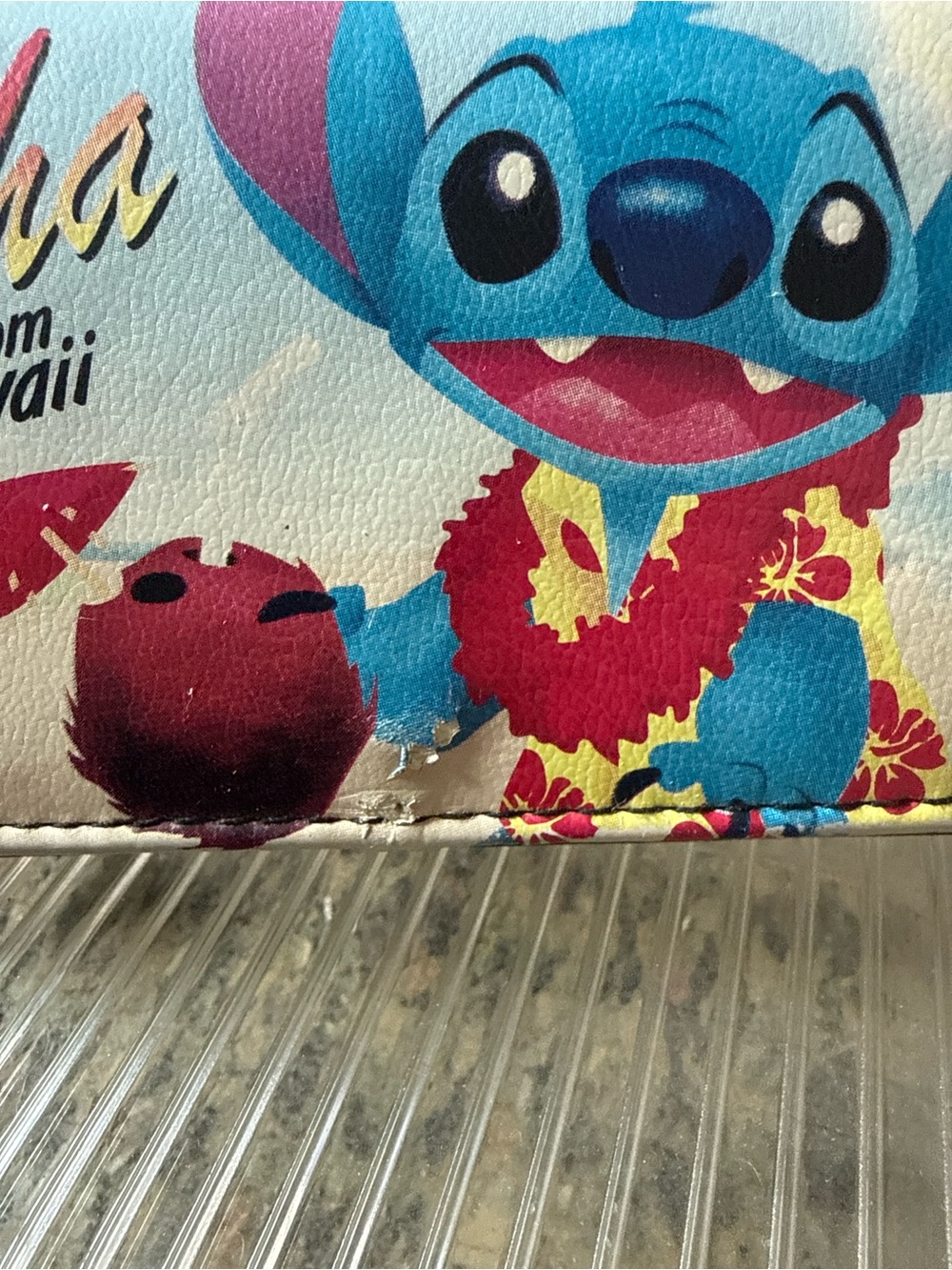 Disney Blue Stitch Hawaiian Canvas Wallet  with Red and Yellow Accents